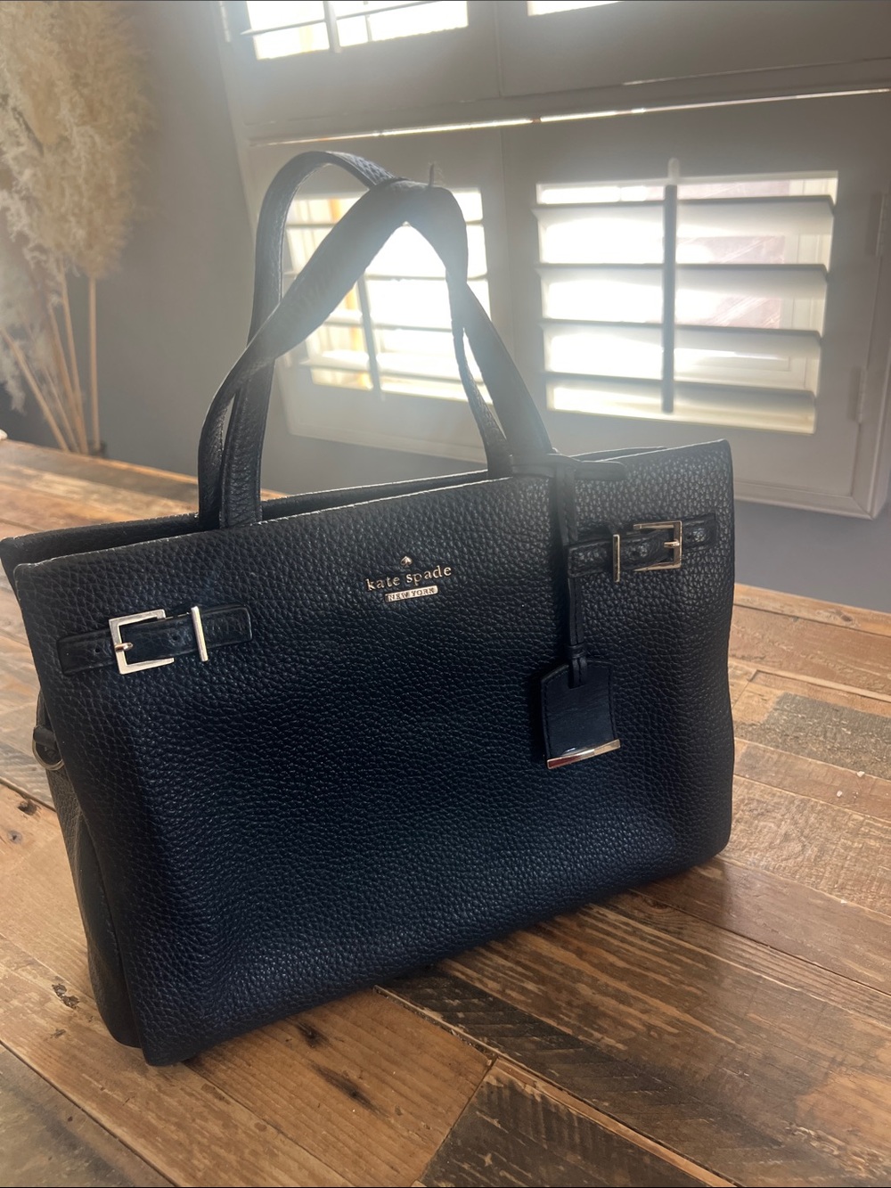 kate spade Black Pebbled Leather Satchel with Top Handles